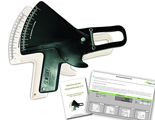 Slim Guide Caliper Fettmesser, schwarz + Handbuch in deutsch + Excel-Körperfett-Berechnungstool