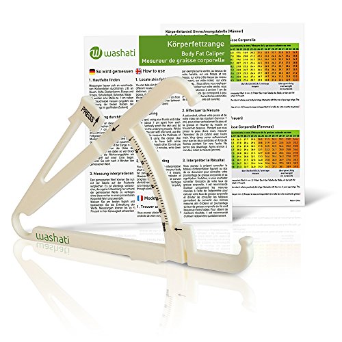 Washati Fettmesszange – Körperfettmessgerät zur Messung der Hautfaltendicke und Umrechnung in Körperfettanteil (mit Anleitung und Umrechnungstabelle)